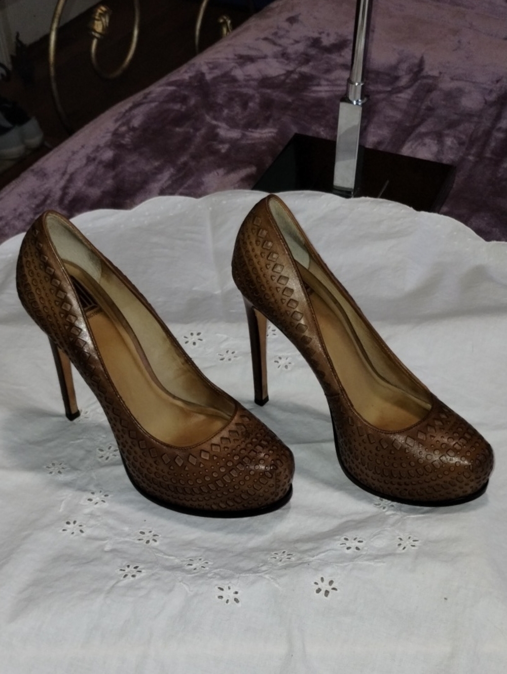 Vero Cuoio Brown Perforated Leather High Heel Pumps